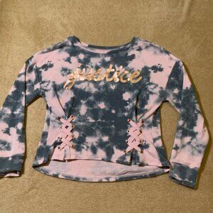 Justice‎ Active Girls Sz 12 Crop Hi/lo Tie Dye Pink Long Sleeve Sweatshirt (E)